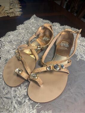 Vince Camuto Tan Jeweled T-Strap Sandals
